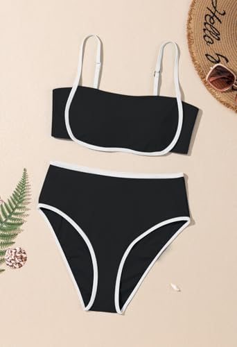 Pink Queen Women's High Waisted Bikini Set Two Piece Swimsuit Color Block High Cut Bathing Suit for Beach