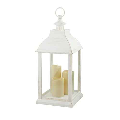 Alpine Corporation KPP604T-22 Outdoor Battery-Operated Lantern with Flickering LED Candle Lights for Patios, Gardens, Pathways, and Entryways, 22" H, White