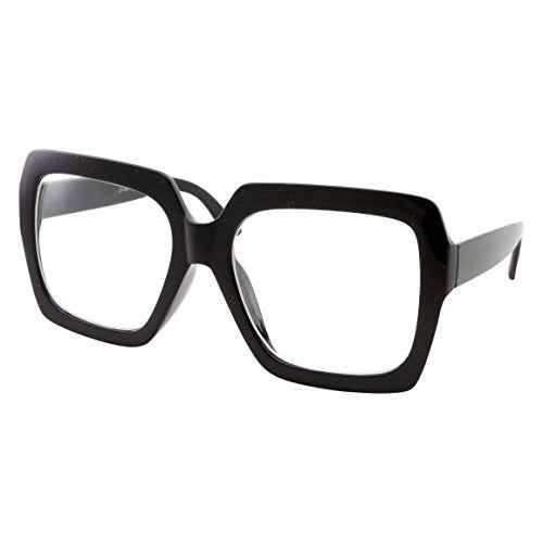 grinderPUNCH XL Black Thick Square Oversized Clear Lens Glasses - Men and Women Costume or Fashion