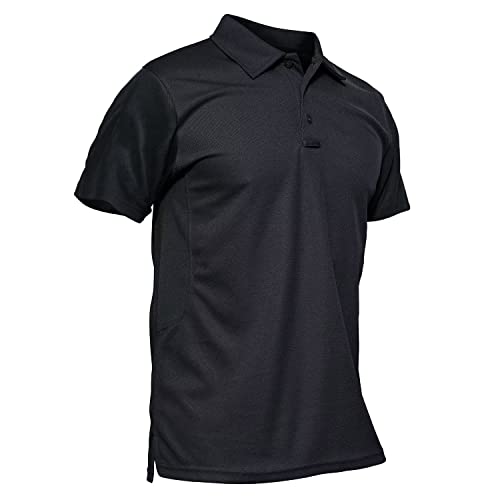 Men's Quick Dry Tactical Polo Shirt 3X-Large Black - Short Sleeve Performance Golf & Training