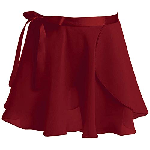 Kids Girls Ballet Dance Skirt Sheer Chiffon Wrap - Burgundy 4-6 Years