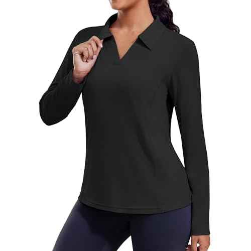 PINSPARK Long Sleeve Workout Tops for Women UPF 50+ Sun Shirts V Neck Quick Dry Golf Hiking Athletic Running Fishing Shirts