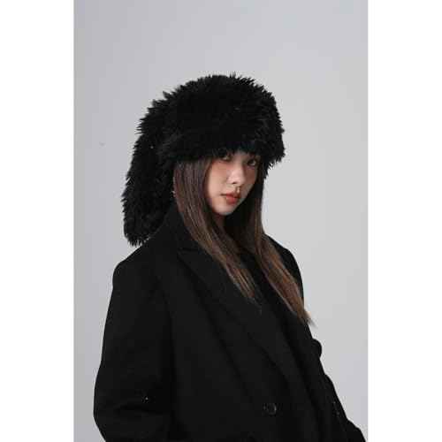 Y2K Plush Hat for Women Fuzzy Cute Beanie Bunny Ears Hat Fluffy Hat Skull Cap Winter Warm Hat Christmas Halloween