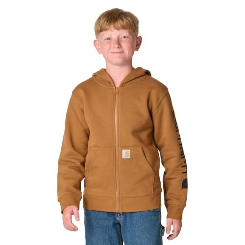 Carhartt Kids' CP8675 Long-Sleeve Full-Zip Logo Sweatshirt - Boys, Brown, 5