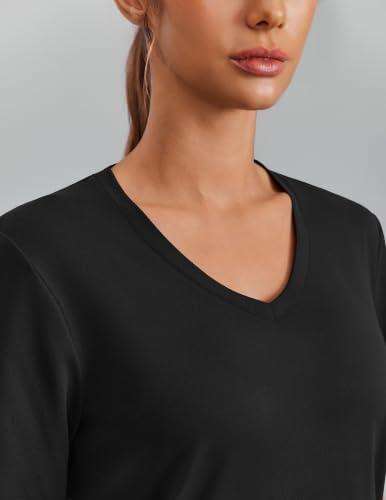 PINSPARK Long Sleeve Workout Top for Women V-Neck UPF 50+ Running Shirt Large Black