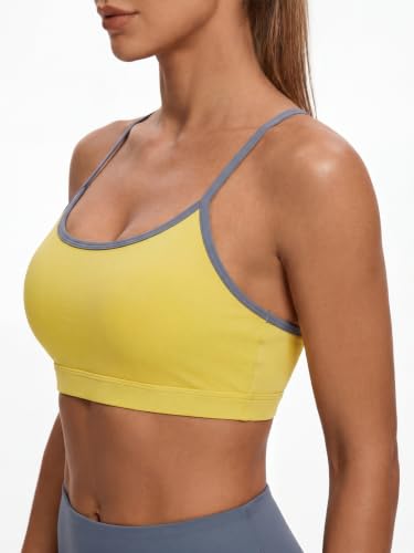 Women’s Color Block Strappy Sports Bra - Medium Yellow - Athletic Workout Top