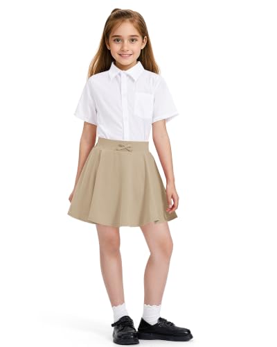 Kids Girls Skirts Casual Skorts Athletic Uniform Skirt with Pockets - Khaki 7-8 Years