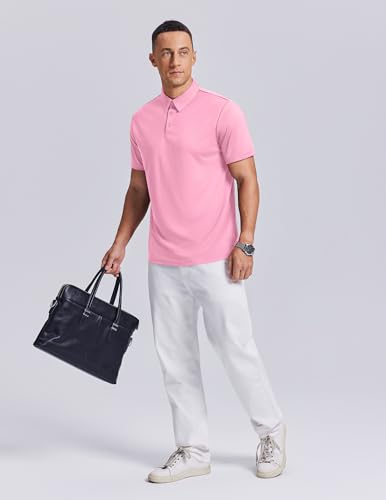 Men's Golf Shirt Short Sleeve Quick Dry Collared Polo Shirt - Large Pink