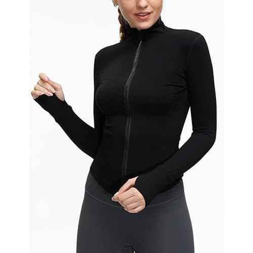 Tanming Women's Full Zip Seamless Workout Jacket Running Yoga Slim Fit Track Jacket