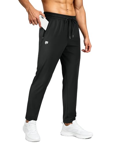 Men's Black Large Joggers with Zipper Pockets - Athletic Gym Track Pants