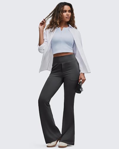 G4Free BareFeel Flare Yoga Pants Women High Waisted Bootcut Leggings - Regular-Height 5'4.5-5'7, Large, Black