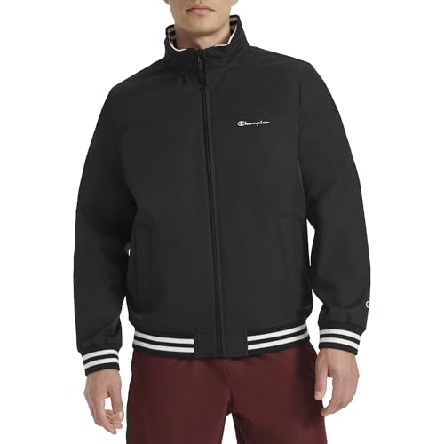 Champion mens Water Resistant Varsity Bomber Jacket With Flex Stand Collar