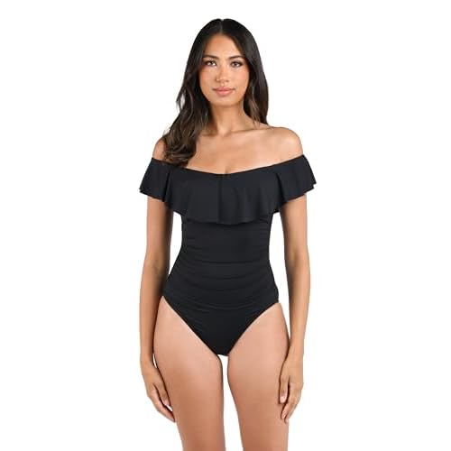 La Blanca Women's One Piece Swimsuit Off Shoulder Ruffle Island Goddess Bathing Suit