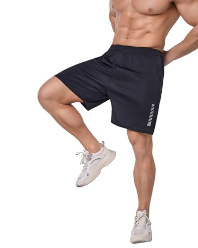 Men's Running Shorts with Pockets - Athletic Gym Basketball Shorts, 2-Pack Medium Black & Deep Grey