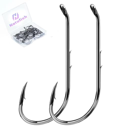 Natufish Baitholder Fishing Hooks 50pcs/3/0 Offset Double Barbed Saltwater