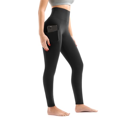 Walifrey Women's Leggings with Pockets - Full Length, Small-Medium, Black
