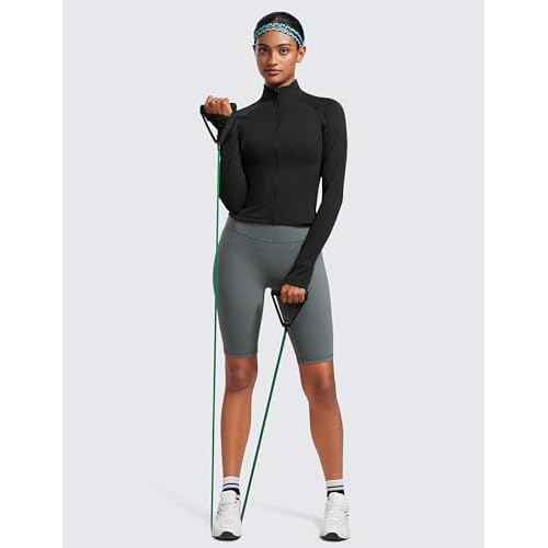 CRZ YOGA Butterluxe Womens Cropped Slim Fit Workout Jacket Weightless Track Athletic Full Zip Up Tops with Thumb Holes