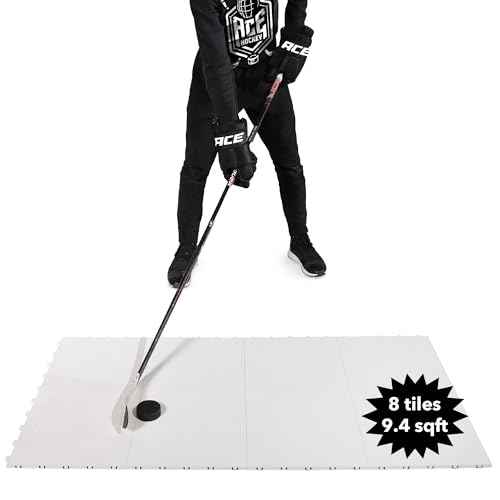 ACE HOCKEY Dryland Flooring Tiles for Hockey Training - 8-Pack Hockey Tiles (9.4 sqft) for Shooting, Passing, Stickhandling - Not Skateable Synthetic Ice Tiles for Hockey Practice