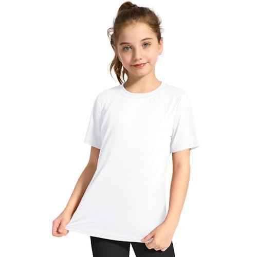 KEREDA Girls Athletic Shirts Quick Dry Short Sleeve Crew Neck T Shirts, Summer UPF 50+ Tee Tops for Teen Girls 3 Pack