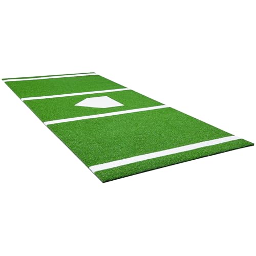 VEVOR 10'x3.8' Baseball Softball Hitting Batting Mat, Indoor/Outdoor Anti-Slip Anti-Fade Softball Mat, Lined & Foam Backing Training Aid with Tightening Rope, Portable Practice Mats, Green