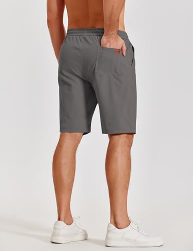 Men's Casual Shorts Cotton Elastic Waist Drawstring Beach Shorts - Medium Dark Grey