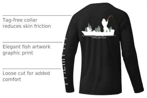 Palmyth Men's Long Sleeve Sun Protection Fishing Shirt UPF 50+ Rash Guard Black Bigfoot Boat XL