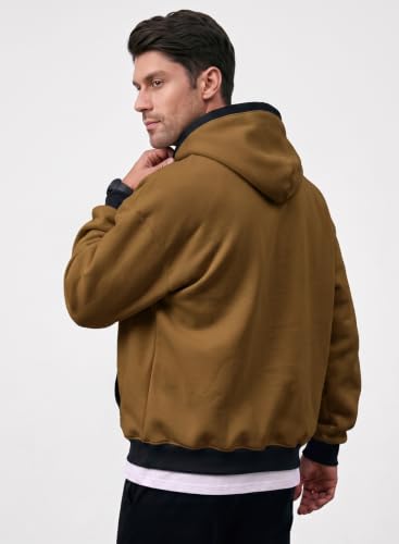 Men's Hoodies Sweatshirts Casual Fleece Pullover with Pocket - Large Brown