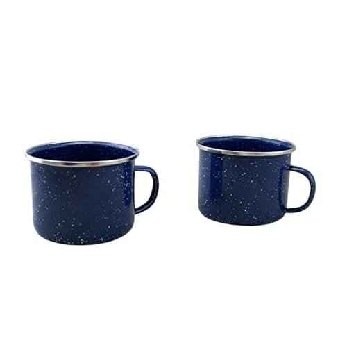 16oz Enamel Mugs 2-Pack - Versatile for Camping, Beach, Travel, Home, and Outdoor Use: Ideal for Hot/Cold Beverages, Soup, and More by Dependable Industries (Blue)