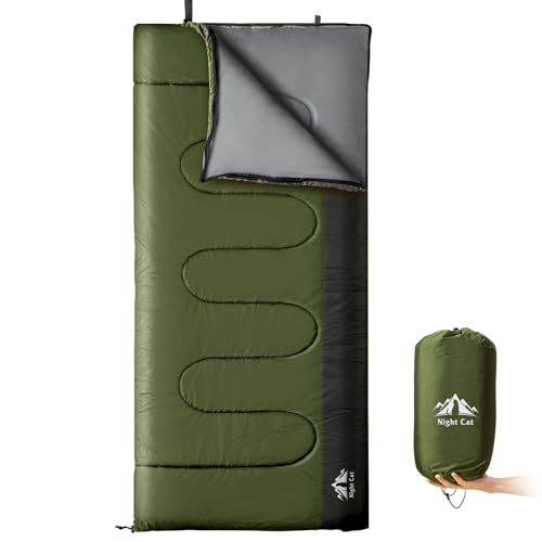 Green Night Cat 3-Season Camping Sleeping Bag for Adults - Lightweight & Portable, Switch to Quilt or Blanket