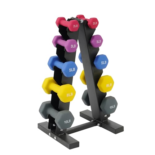 Fitvids Neoprene Coated Dumbbell Set with Rack, Free Hand Weight Set For Home Gym Workout, Anti-Slip, Anti-roll, Multiple Weight Options, 20LBS, 32LBS, 50LBS and 56LBS Sets