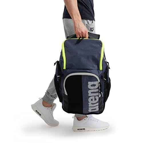 ARENA Spiky III Backpack 45 Swimming Athlete Sports Gym Rucksack Large Training Gear Equipment Swim Bag for Men and Women, 45 Liters, Navy/Neon Yellow