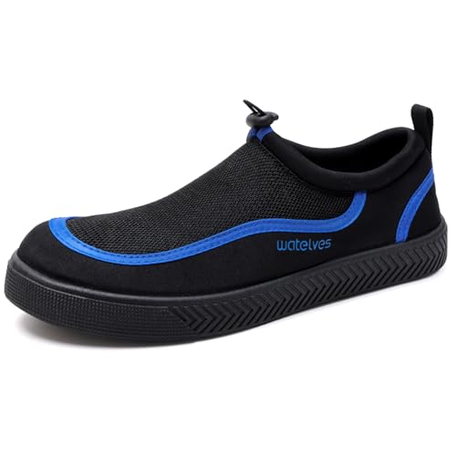 Water Shoes for Men and Women - Quick-Dry Aqua Sneakers with Drainage Holes - Lightweight Non-Slip Outdoor Water Sports - 11.5 Women / 9.5 Men Black Blue