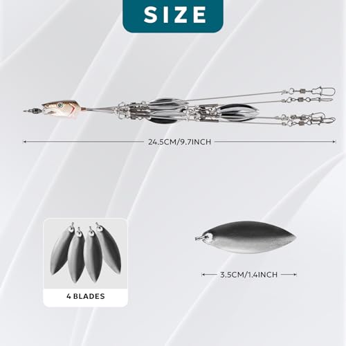 Alabama Umbrella Rig Fishing Lure with 4 Blades, 9.1in, 5 Arms, Pre-Tied Hooks - Variation: Silver/8 Bladed-2
