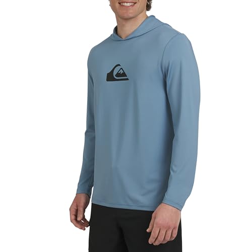 Men's UPF 50 Hooded Rash Guard Shirt - Blue Shadow, Large, Regular Fit