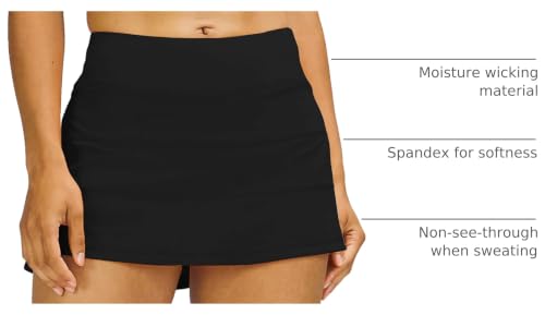 X-Small Women's Pleated Tennis Skirt with Pockets Activewear Sports Skort Built-in Shorts - Black