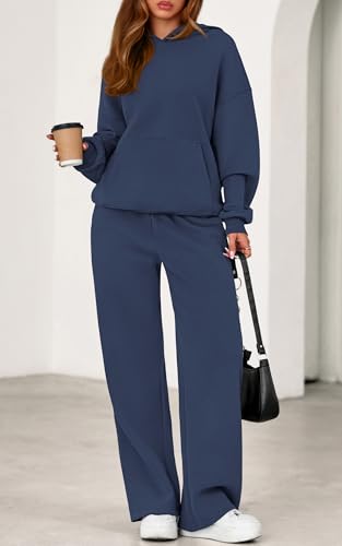 Women's Sweatsuits 2 Piece Lounge Set - Fall Matching Outfit Grey Blue Medium