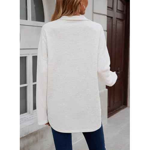 SHEWIN Fall Womens Oversized Sweatshirt Button Up Comfy Pullover Sweatshirt