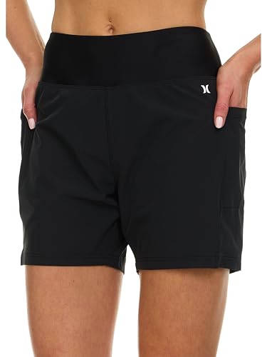 Hurley Women's 5-Inch Inseam High-Waisted Quick Dry Board Shorts with Pockets - Black