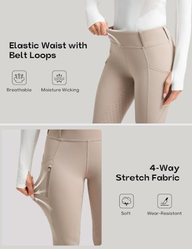 Women's Horse Riding Tights with Pockets - Full Seat Breeches, High Waist, Apricot Small Variation