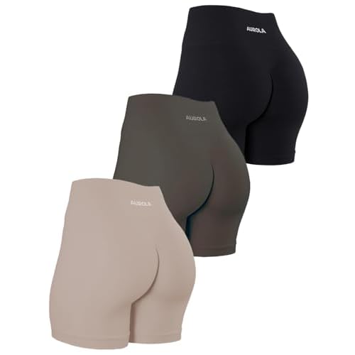 AUROLA Power Workout Shorts for Women Tummy Control Squat Proof Ribbed Thick Seamless Scrunch Active Short