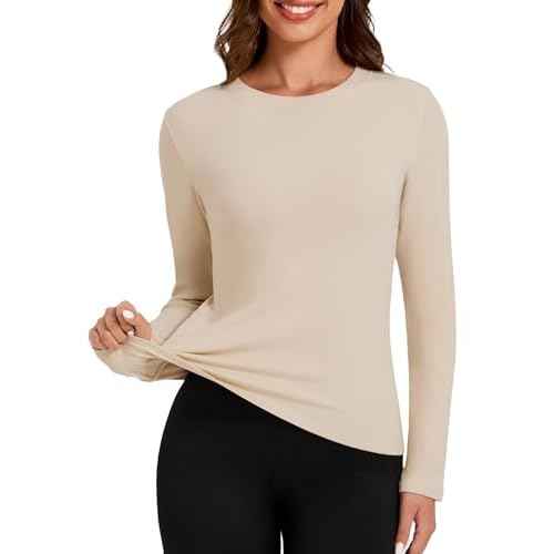 Tournesol Women's Micro Fleece Lined Thermal Tops Long Sleeve Crew Neck Underwear Top Warm Ribbed Undershirt Cold Weather