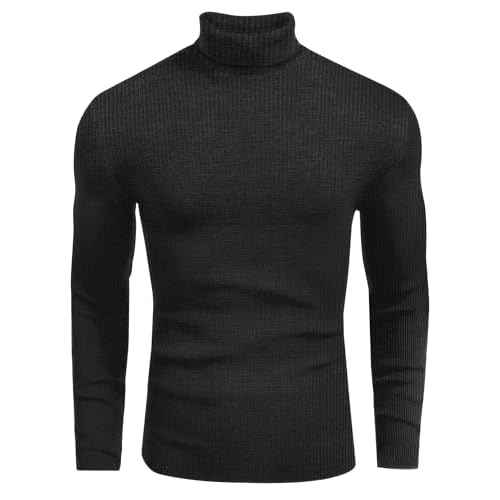 Ekouaer Mens Turtleneck Shirts Ribbed Lightweight Sweater Long Sleeve Casual Pullover Thermal Undershirts S-XXL