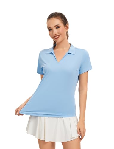 Women's Short Sleeve Polo Shirt X-Large Light Blue Quick Dry UPF 50+ Sun Protection