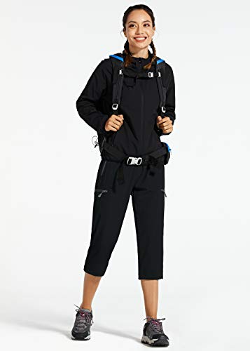 Libin Women's Black Cropped Cargo Hiking Capris Pants - Large