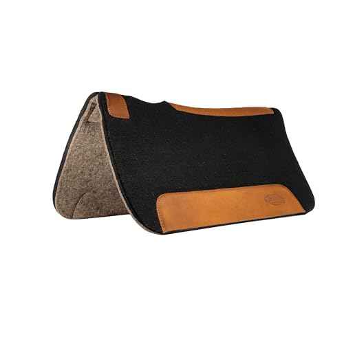 Weaver Equine 25" x 26 Pony Contoured Pure Wool Felt Horse Saddle Pad, Shock Absorbing Western Saddle Pad for Comfort Protection, ?Black/Natural