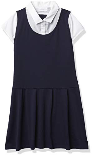 Children's Place Girls' Uniform Ponte Knit 2-in-1 Dress - 7-8 Years / Tidal Single