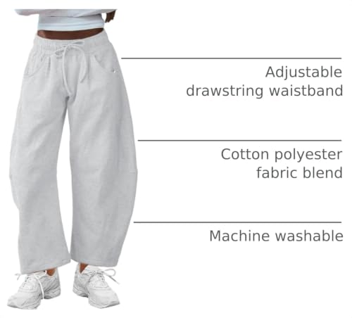 Women's Wide Leg Pants with Pockets - Elastic Waist Casual Sweatpants - Medium White