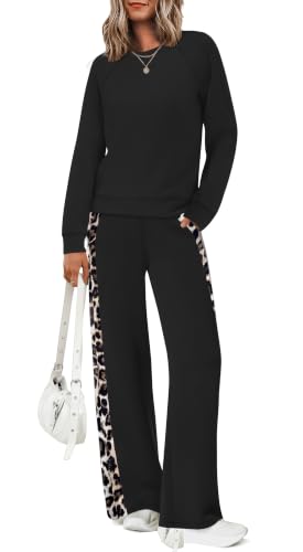 XIEERDUO Women's Fall Lounge Sets Medium Black Leopard
