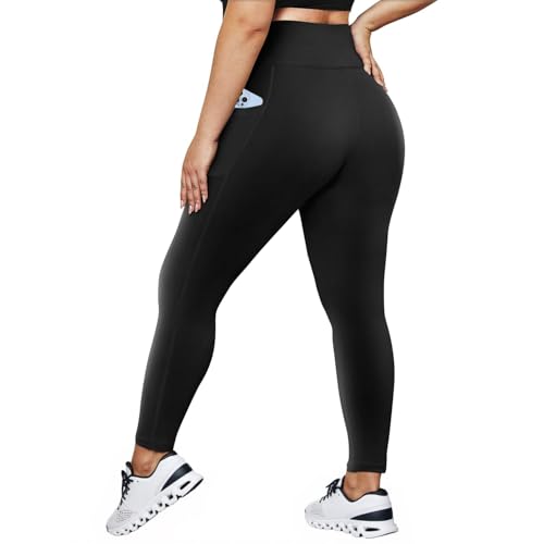 Plus Size Leggings with Pockets for Women - High Waist Tummy Control Yoga Pants 3X-Large Black