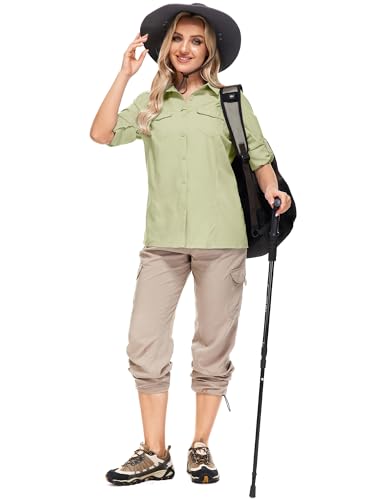Women UPF 50+ Safari Sun Protection Shirt Khaki XX-Large Quick Dry Outdoor Hiking Travel